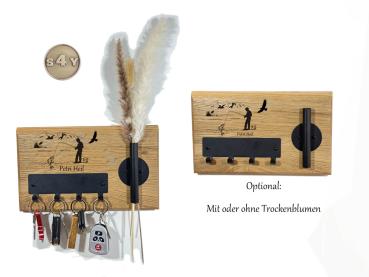 Schlüsselbrett Angler Eiche Rustikal schwarze Haken Baumkante