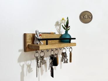 Schlüsselbrett Ablage Eiche Rustikal schwarze Schraubhaken