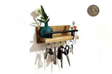 Schlüsselbrett Ablage Eiche Rustikal schwarze Schraubhaken