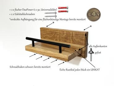Schlüsselbrett Ablage Eiche Rustikal schwarze Schraubhaken