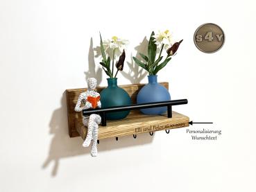 Schlüsselbrett Ablage Eiche Rustikal schwarze Schraubhaken