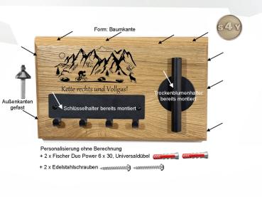Schlüsselbrett Radfahrer Eiche Rustikal schwarze Haken Baumkante