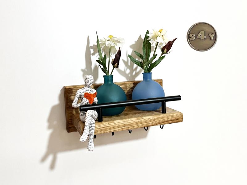 Schlüsselbrett Ablage Eiche Rustikal schwarze Schraubhaken