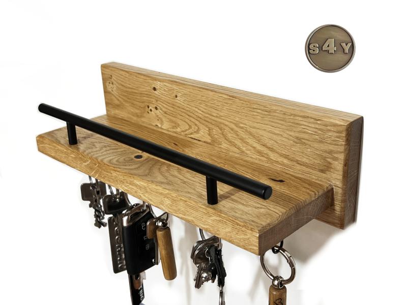 Schlüsselbrett Ablage Eiche Rustikal schwarze Schraubhaken