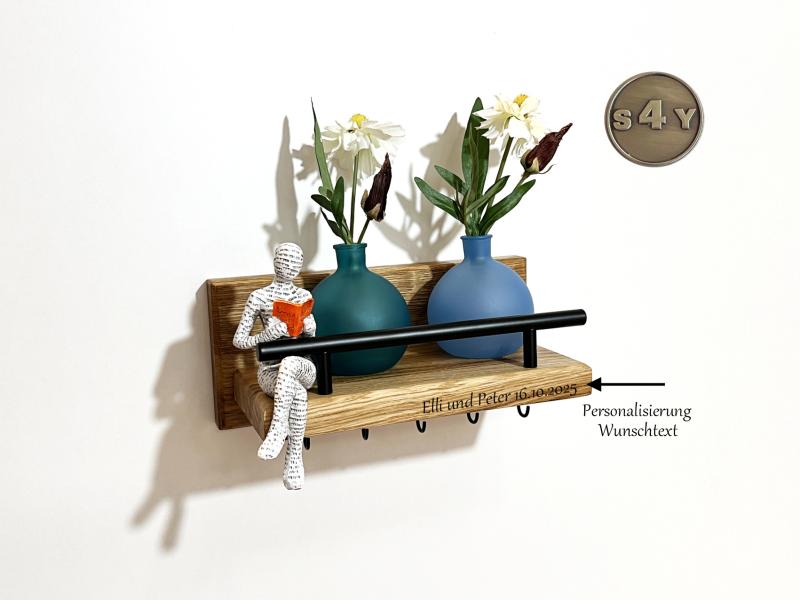 Schlüsselbrett Ablage Eiche Rustikal schwarze Schraubhaken