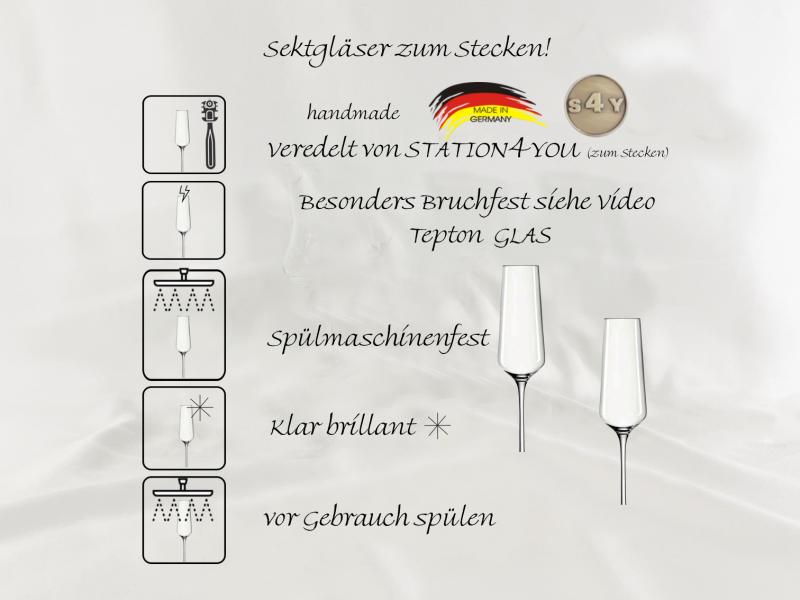 Sektglas ohne Fuß zum Einstecken in Sand oder Halterungen