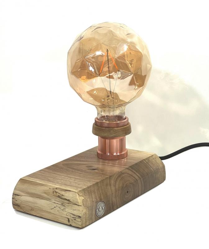 Vintage LED Lampe massiv Walnussholz Edison